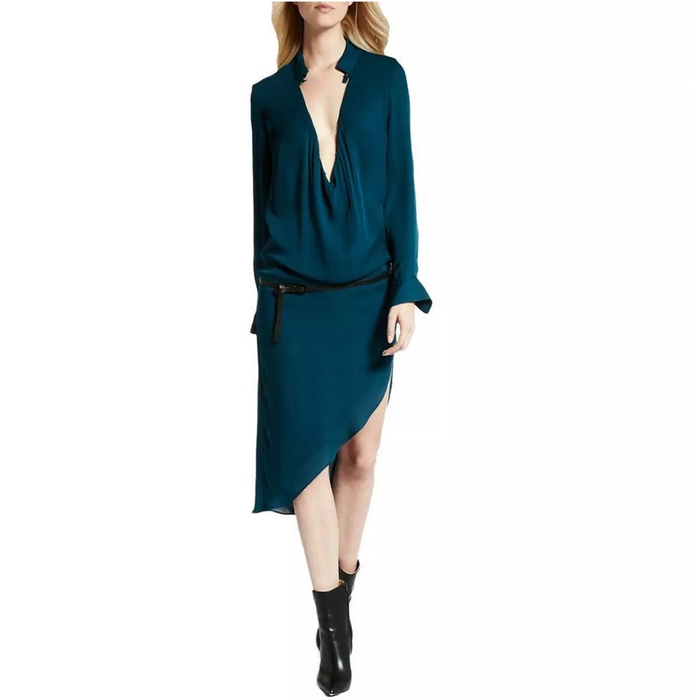 HALSTON HERITAGE ASYMMETRIC KEYHOLE SHIRTDRESS